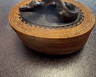 Vintage Crocodile Wood and Weave Basket