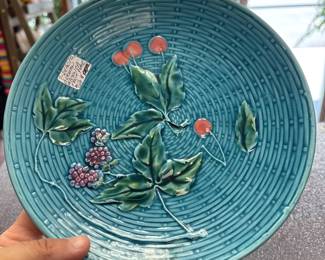 Antique Basketweave Pattern Majolica Plate