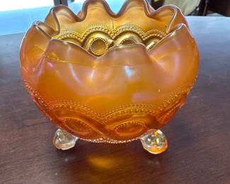 NORTHWOOD MARIGOLD CARNIVAL GLASS BEADED CABLE ROSE BOWL