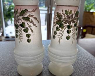 Victorian White Hand-Painted Glass Bristol Vase