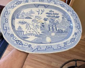 Old Chinese Willow Large serving platter Turkey platter Blue and White 16 inches Bone China