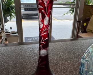 Red stem glass vase 