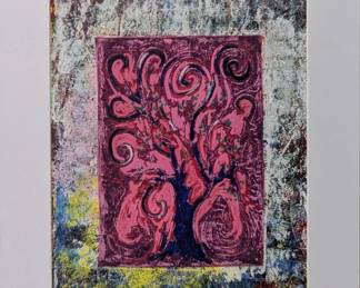 12 x 15 framed and signed by the artist. Comes with the book The Liminal print where this monoprint is featured. The book is signed by the author and the artist, Alisa E. Clark. Original monoprint and linoleum block print.