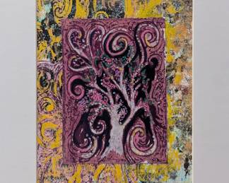 12 x 15 framed and signed by the artist. Comes with the book The Liminal print where this monoprint is featured. The book is signed by the author and the artist, Alisa E. Clark. Original monoprint and linoleum block print.