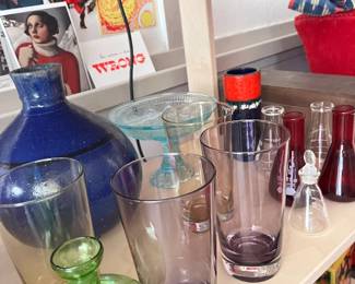 Glass vases, vintage beakers, glasses