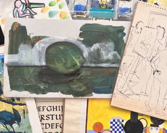 Vintage original paintings, drawings, collages, & prints