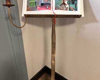 Antique metal book stank with candle holder
