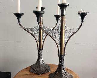 Pair of Art Nouveau brass & silverplate candelabras early 20th century