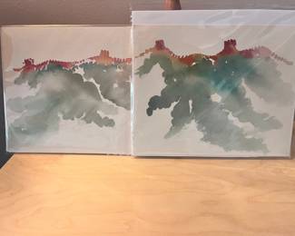 Southwest landscape watercolor diptych