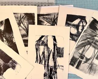 1950s Black & white stone lithograph abstract prints SF printmaker Jerry Opper