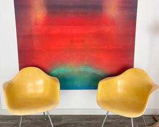 Eames Fiberglass shell x3 chairs & Monumental painting 1969