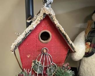 Rustic Christmas Decorative Birdhouse with Holly and Berries