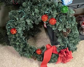 Artificial Christmas Wreath with Ornaments and Lights