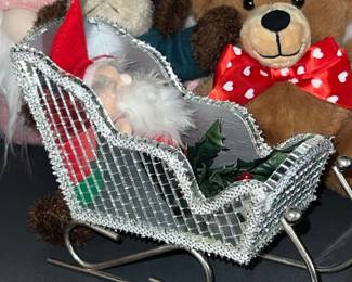 Miniature Christmas Sleigh with Santa and Holly