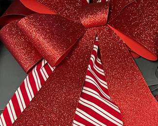 Oversized Red Glitter Christmas Bow with Candy Cane Ribbon