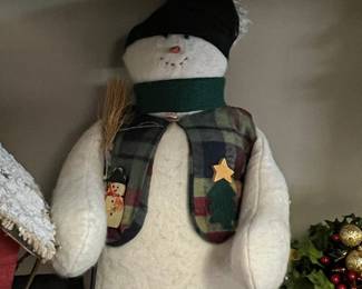 Plush Snowman Figurine with Plaid Vest