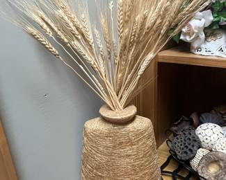 Woven Jute Vase with Dried Wheat Stalks