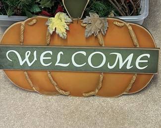 Pumpkin Welcome Sign with Autumn Garland