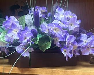 Artificial Floral Arrangement with Purple Violets and Greenery