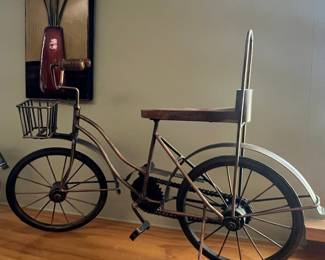 Metal Wire Art Bicycle Sculpture with Basket