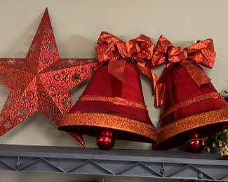 Red Glitter Star and Bell Christmas Decorations Set