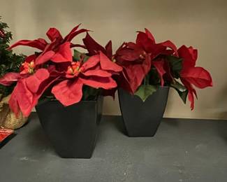 Artificial Poinsettia Plants in Black Square Planters (Set of 2)