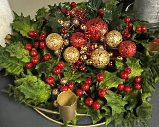 Christmas Holly and Berry Candle Holder Wreath