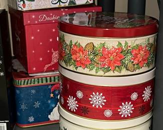 Christmas Tins Assortment - Poinsettia, Snowflake, and Christmas Tree Designs