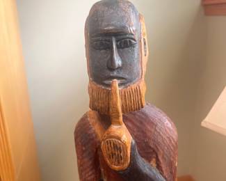 Haitian Hand Carved Wooden Man with Pipe and Staff