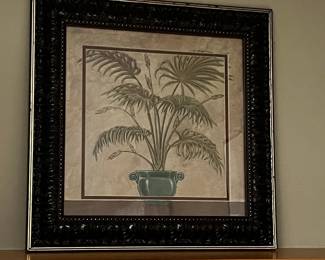 Framed Botanical Print of Palm Fronds in Teal Pot