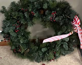 Artificial Christmas Wreath with Ornaments and Lights