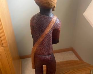 Haitian Hand Carved Wooden Man with Pipe and Staff