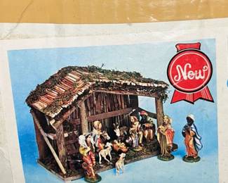 Vintage Nativity Scene Stable with Figures