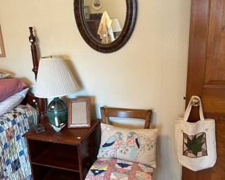 Mirror, chair, lamps