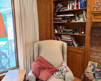 Accent, wingback chair, books side table