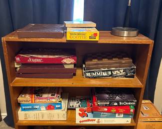 Vintage Wood Bookshelf and Games