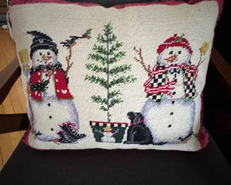 Needle point Christmas Snowmen pillow