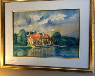 Thomas Rebek Painting of Harvard's Weld Boathouse on the Charles 28" x 22" Signed and Framed