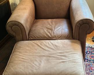 Restoration Hardware Leather Chair and Ottoman