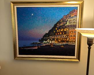 Claudio Bonanni Oil on Canvas 55" x 46" Italian Positano Signed and Framed