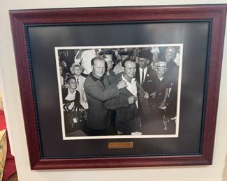 Framed Photograph of Nicklaus Presenting Palmer Augusta National - 1964 / Autographed by Arnold Palmer
