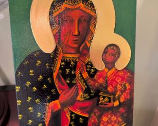 Hand Painted Black Madonna of Częstochowa Wood Wall Art by Jasna Gora (9"W x 13"H)