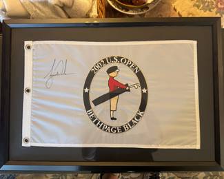 2002 U.S. Open Bethpage Black Gold Flag Autographed by Tiger Woods