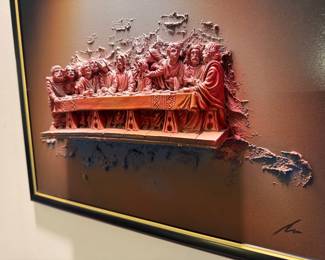 Framed Original Resin 3-D Wall Relief of "The Last Supper" Signed (19-1/2"W x 23-1/2"H)