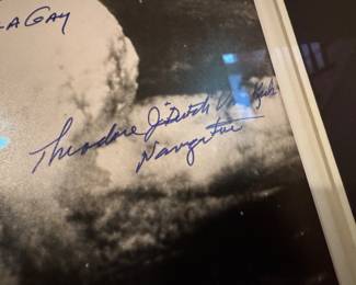 Framed Photograph Depicting the Atomic Bomb Detonation over Hiroshima Autographed by Colonel Paul Tibbets, Navigator Theodore "Dutch" Van Kirk & Bombardier Thomas Ferebee