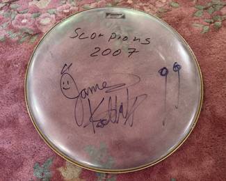 Aquarian Drum Head Autographed by Scorpions Drummer James Kottak, 2007