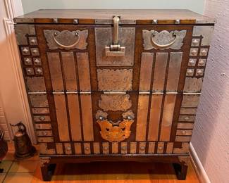 Antique Korean Bandaji Blanket Chest Featuring White Brass Hardware (36"W x 17"D x 40"H)