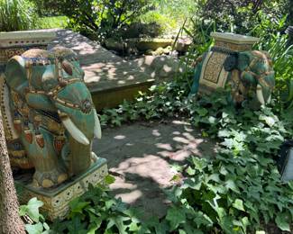 Vintage Emerald Green Elephant Garden Stools (2 Available)