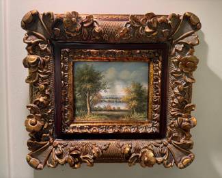 Framed Original Oil on Canvas of River Landscape Unsigned (19"H x 21"W)