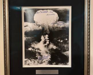 Framed Photograph Depicting the Atomic Bomb Detonation over Hiroshima Autographed by Colonel Paul Tibbets, Navigator Theodore "Dutch" Van Kirk & Bombardier Thomas Ferebee